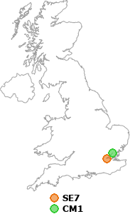 map showing distance between SE7 and CM1