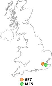 map showing distance between SE7 and ME5