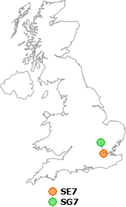 map showing distance between SE7 and SG7