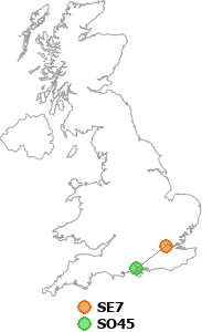 map showing distance between SE7 and SO45
