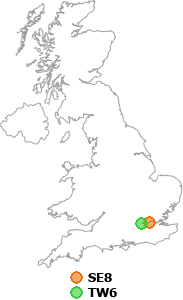 map showing distance between SE8 and TW6