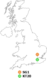 map showing distance between SG1 and KT20