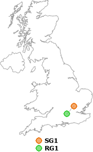map showing distance between SG1 and RG1