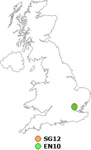 map showing distance between SG12 and EN10