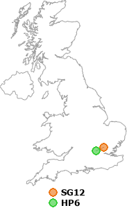 map showing distance between SG12 and HP6