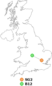 map showing distance between SG2 and B12