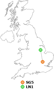 map showing distance between SG5 and LN1