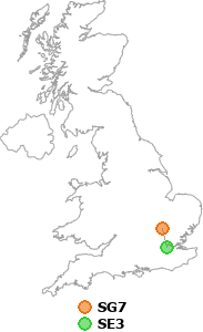 map showing distance between SG7 and SE3