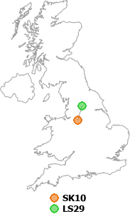 map showing distance between SK10 and LS29