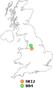 map showing distance between SK12 and BB4