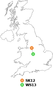 map showing distance between SK12 and WS13