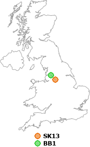 map showing distance between SK13 and BB1