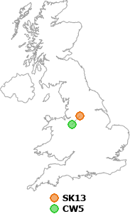 map showing distance between SK13 and CW5