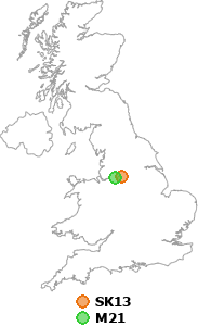 map showing distance between SK13 and M21