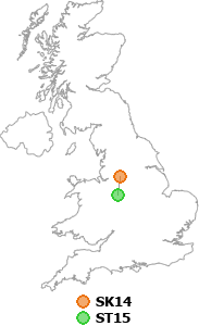 map showing distance between SK14 and ST15