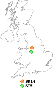 map showing distance between SK14 and ST5