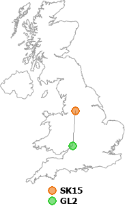 map showing distance between SK15 and GL2