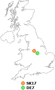 map showing distance between SK17 and DE7