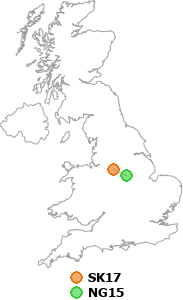 map showing distance between SK17 and NG15