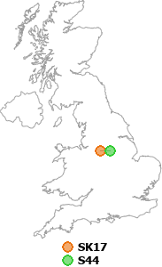 map showing distance between SK17 and S44