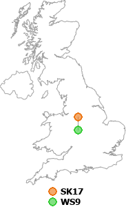 map showing distance between SK17 and WS9