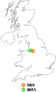 map showing distance between SK9 and WA5