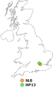 map showing distance between SL0 and HP13