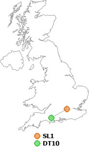 map showing distance between SL1 and DT10