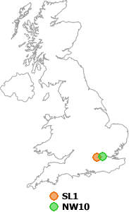map showing distance between SL1 and NW10