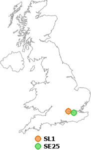 map showing distance between SL1 and SE25
