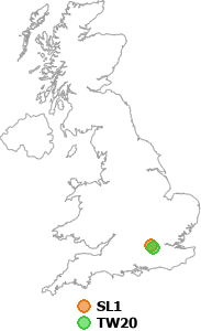 map showing distance between SL1 and TW20