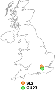 map showing distance between SL2 and GU23
