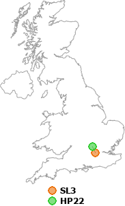 map showing distance between SL3 and HP22