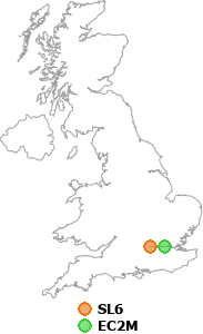 map showing distance between SL6 and EC2M