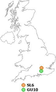map showing distance between SL6 and GU10