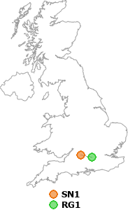 map showing distance between SN1 and RG1