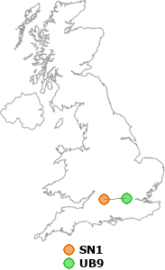 map showing distance between SN1 and UB9
