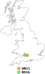 map showing distance between SN11 and BS16