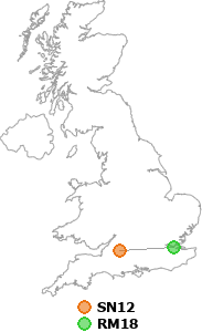 map showing distance between SN12 and RM18