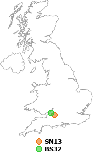 map showing distance between SN13 and BS32