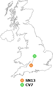 map showing distance between SN13 and CV7