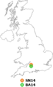 map showing distance between SN14 and BA14