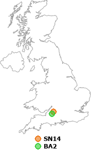 map showing distance between SN14 and BA2