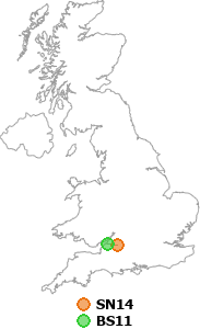 map showing distance between SN14 and BS11