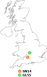 map showing distance between SN14 and GL55