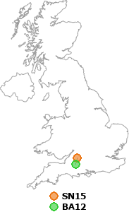 map showing distance between SN15 and BA12