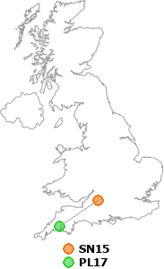 map showing distance between SN15 and PL17