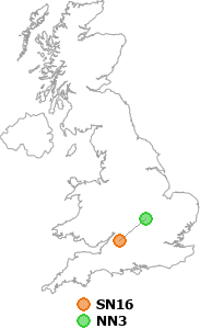 map showing distance between SN16 and NN3