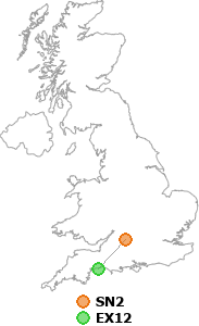 map showing distance between SN2 and EX12