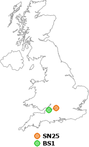 map showing distance between SN25 and BS1